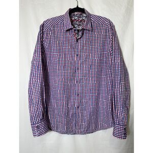 Robert Graham Men's Gingham Plaid Flip Cuff Long Sleeve Button Down Shirt Size M